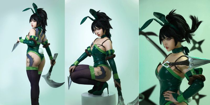 Cosplay Akali thỏ ngọc trang phục khoét sâu