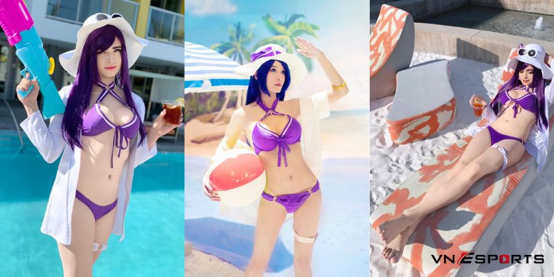 Bikini tím khi cosplay Caitlyn tiệc bể bơi cực hấp dẫn