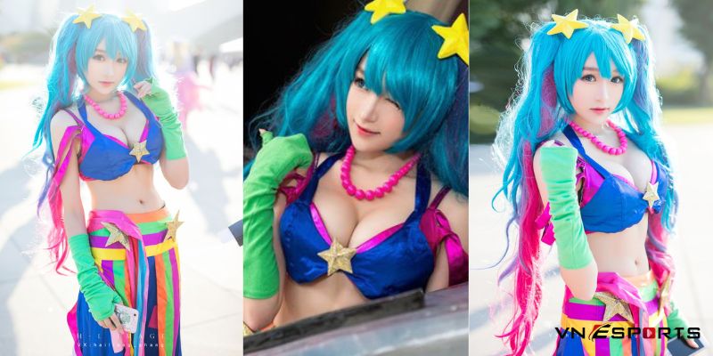 Cosplay tướng Sona giả lập với mái tóc xanh bồng bềnh