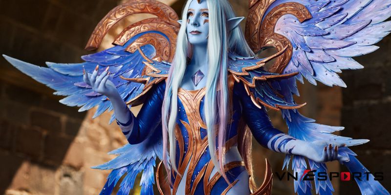 Cosplay Soraka dawnbringer trong màu da xanh