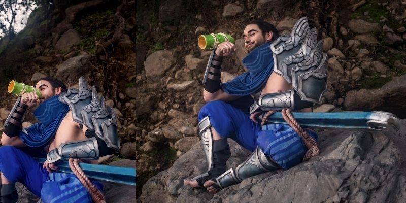 Yasuo cosplay ngồi uống nước