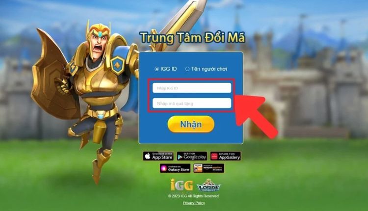 Dán IGG ID bạn vừa sao chép và nhập mã Code