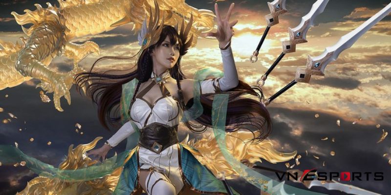 Cosplay Irelia lol cực ngầu với rồng vàng bay quanh