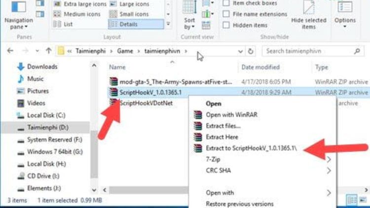 Giải nén file download trong cách mod GTA 5 bản quyền  