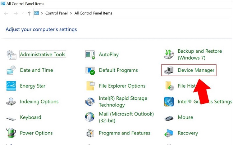 Mở Control Panel và chọn vào Device Manager