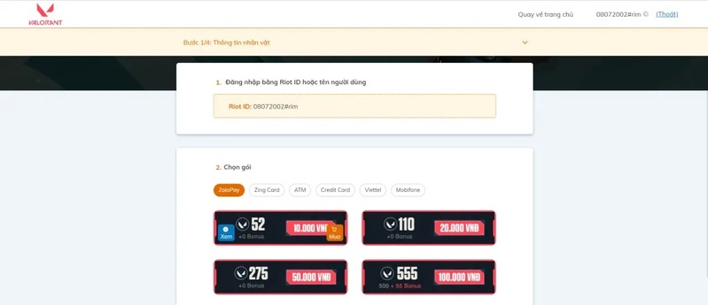 Nạp tiền Valorant siêu nhanh chóng